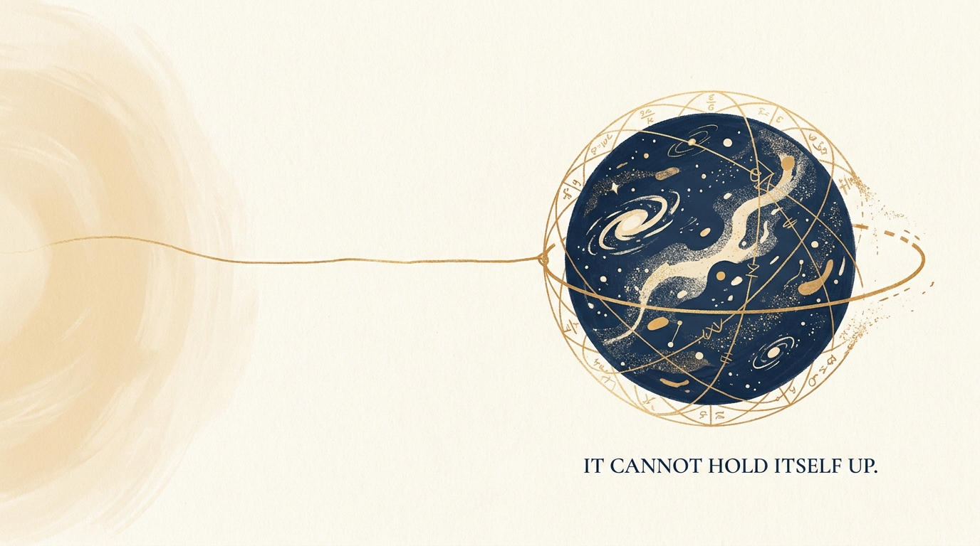 Existence, shown as a lawful region, cannot support itself. The ground lies outside it and has no features.